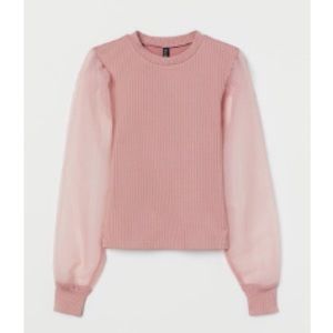 H&M Organza Sleeve Ribbed Top size M